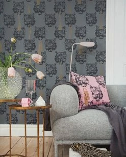 Tapete Coco Tiger Anthrazitgrau -Wallpaper From The 70s Geschäft Coco Tiger B 341107 2880x1440