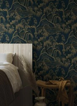 Tapete Japanese Garden Dunkelgraublau -Wallpaper From The 70s Geschäft Japanese Garden B 451922 2880x1440