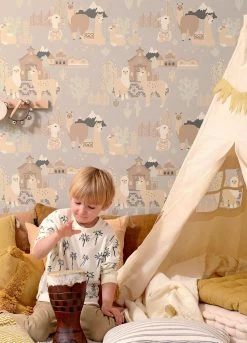 Tapete Lama Village Hellgrau -Wallpaper From The 70s Geschäft Lama Village D 389361 2880x1440