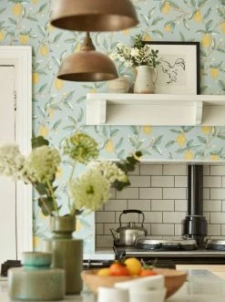 Tapete Lemon Tree Hellblaugrau -Wallpaper From The 70s Geschäft Lemon Tree C 463201 2880x1440