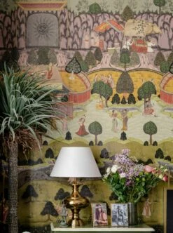 Wandbild Peace And Music Grüntöne -Wallpaper From The 70s Geschäft Peace and Music C 725281 2880x1440