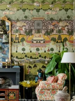 Wandbild Peace And Music Grüntöne -Wallpaper From The 70s Geschäft Peace and Music D 725281 2880x1440