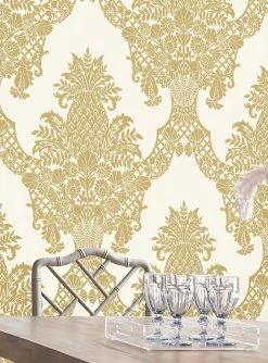 Tapete Pineapple Damask Perlgold -Wallpaper From The 70s Geschäft Pineapple Damask A 790412 2880x1440