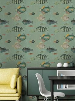 Wandbild Poissons Schilfgrün -Wallpaper From The 70s Geschäft Poissons B 725071 2880x1440
