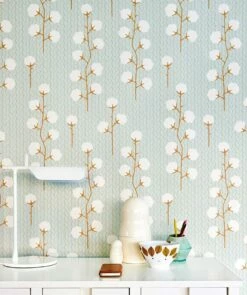 Tapete Sweet Cotton Hellpastelltürkis -Wallpaper From The 70s Geschäft Sweet cotton A 389092 2880x1440