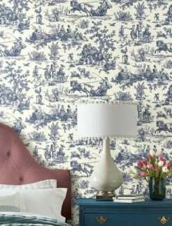 Tapete Toile De Jouy Blau -Wallpaper From The 70s Geschäft Toile de Jouy B 790371 2 2880x1440