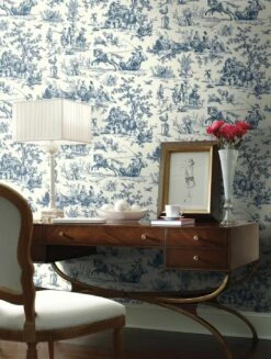 Tapete Toile De Jouy Blau -Wallpaper From The 70s Geschäft Toile de Jouy B 790371 2880x1440