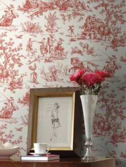 Tapete Toile De Jouy Rot 10 Tapete Toile De Jouy Rot -Wallpaper From The 70s Geschäft Toile de Jouy C 790372 2880x1440