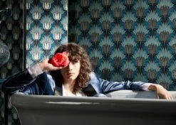 Tapete Tulip And Bird Graublau -Wallpaper From The 70s Geschäft Tulip and Bird F 463211 2880x1440